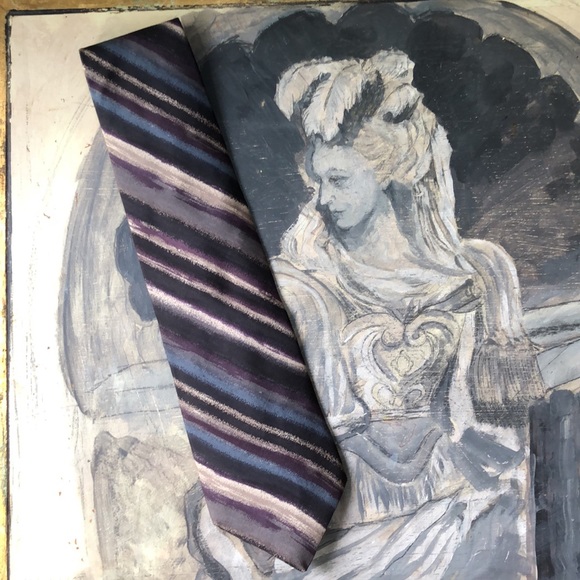 Stuart Ashley silk tie Grey, black, ivory, muted steel blue and plum, luxurious - Picture 2 of 15